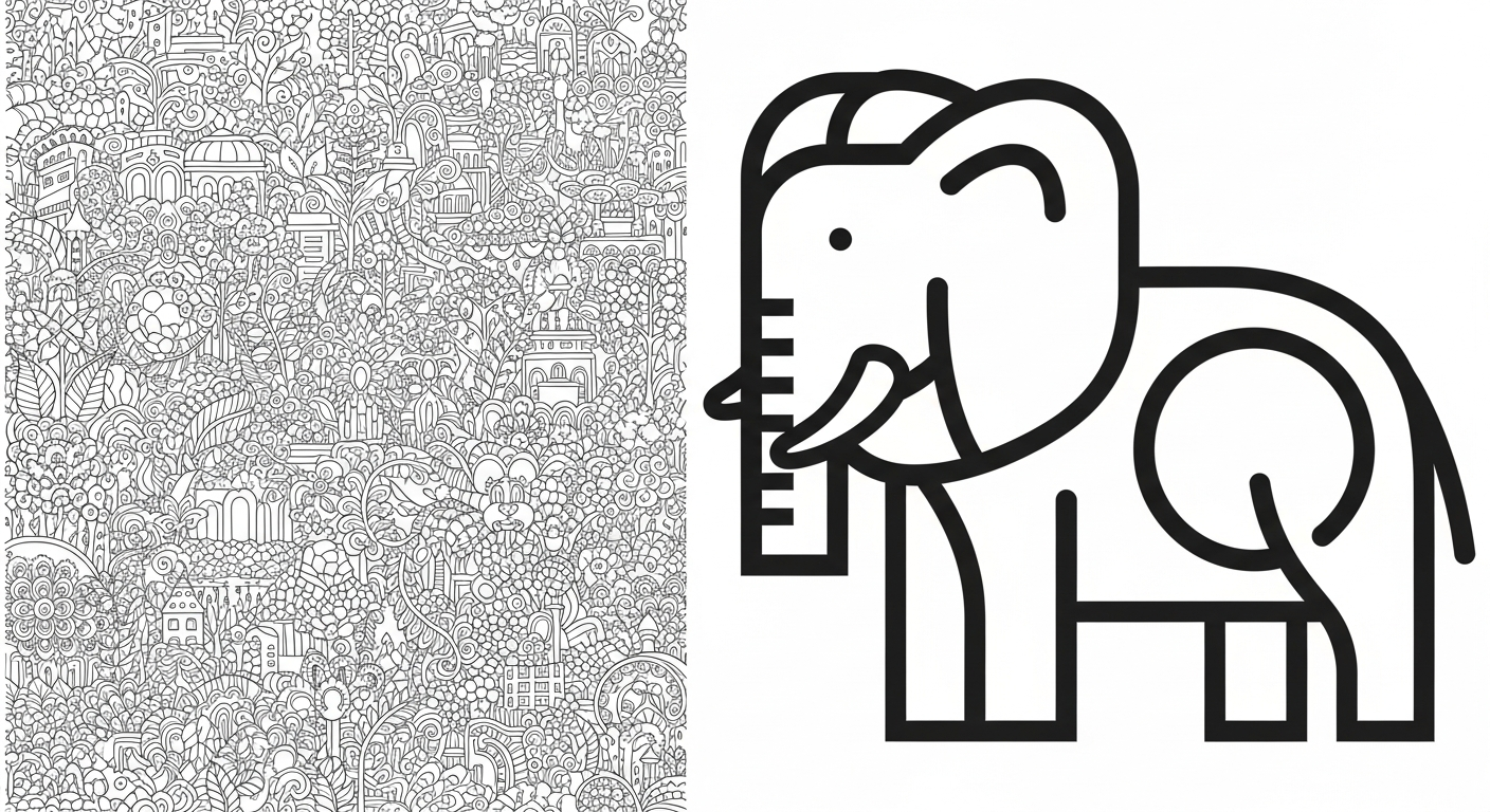 Comparison of busy vs simple coloring pages