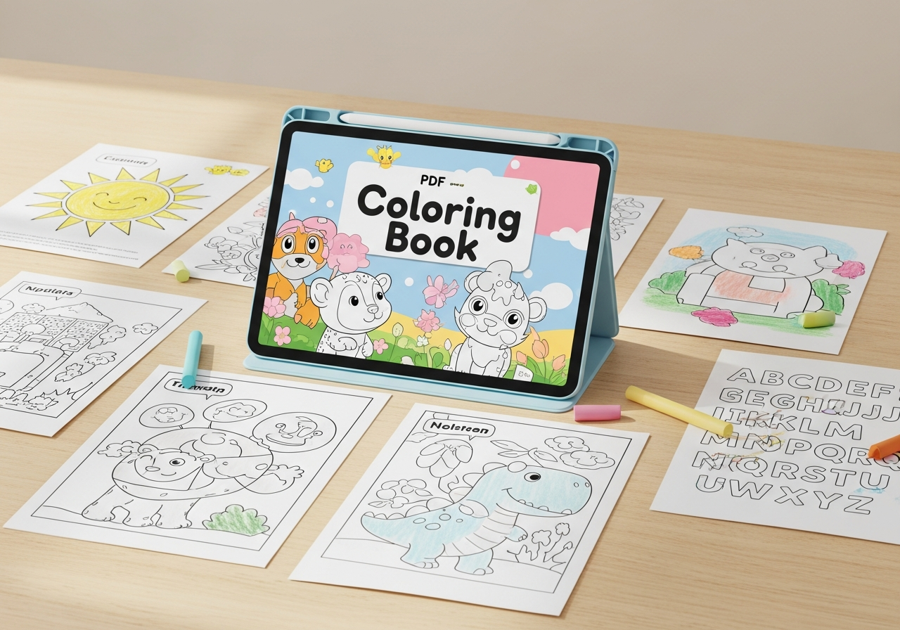 Digital product mockup of coloring books